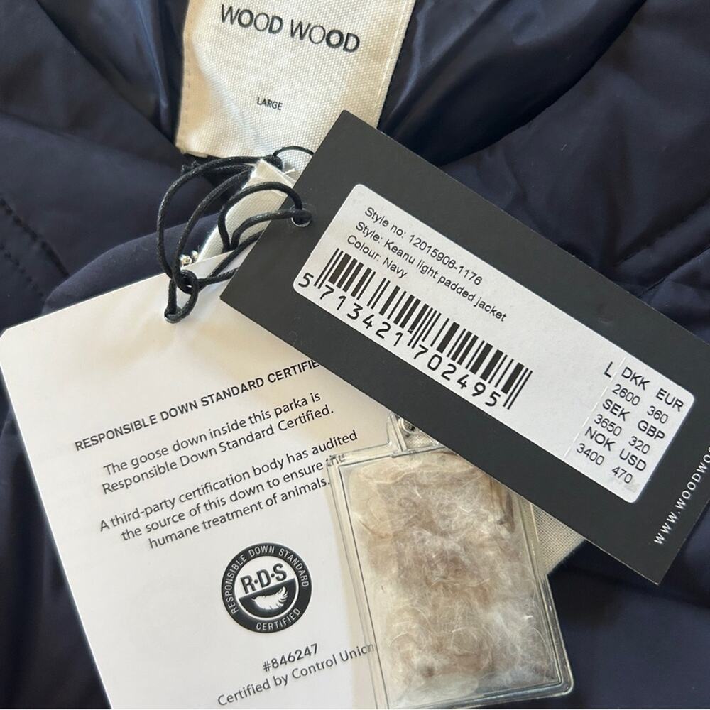 Wood Wood Keanu Light Padded Puffer Jacket in Navy Size Large NWT - Picture 14 of 15